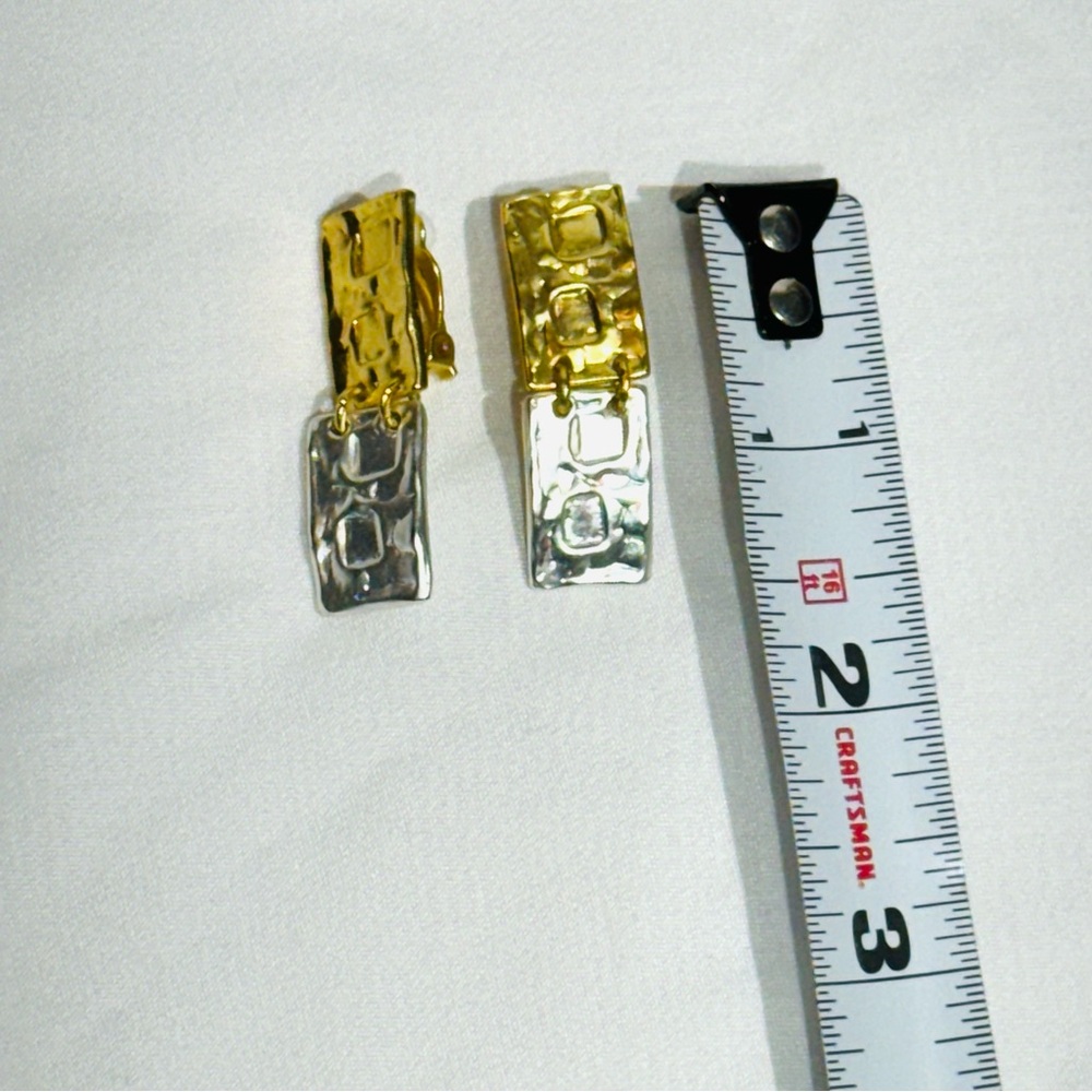 Gold and Silver Geometric Art Deco Clip-On Earrings - Picture 5 of 9